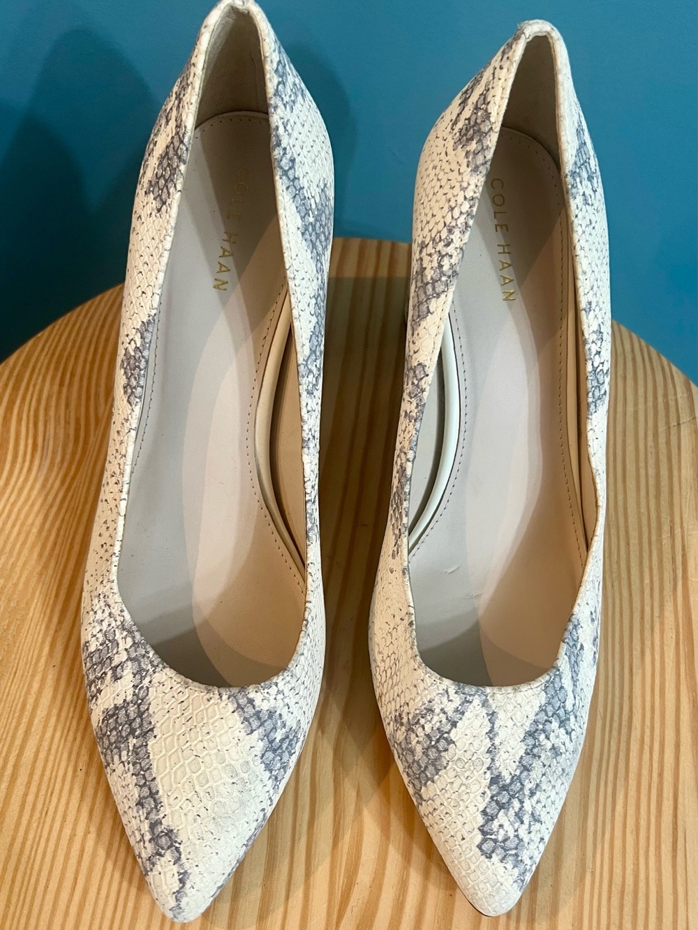 Cole Haan Snakeskin Print Block Heel Pumps Pointed Toe Size 7B
